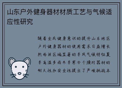 山东户外健身器材材质工艺与气候适应性研究