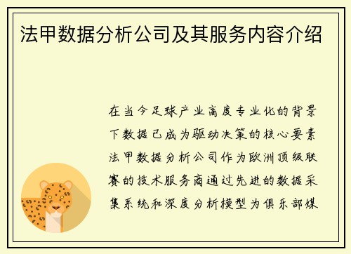 法甲数据分析公司及其服务内容介绍